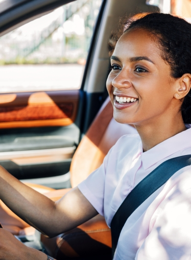 Driver breathing calmly in traffic as she steps away from emotional spirals