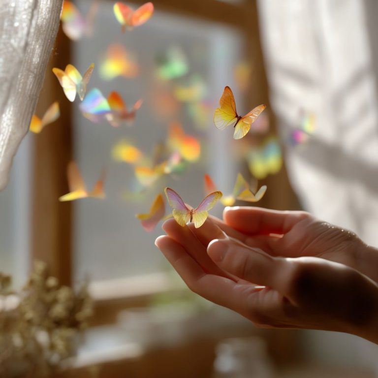 Hands releasing colorful butterflies symbolizing awareness, release, and breaking personal cycles
